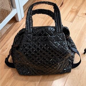 MZ Wallace large patent Metro Deluxe Black Quilted Travel Bag